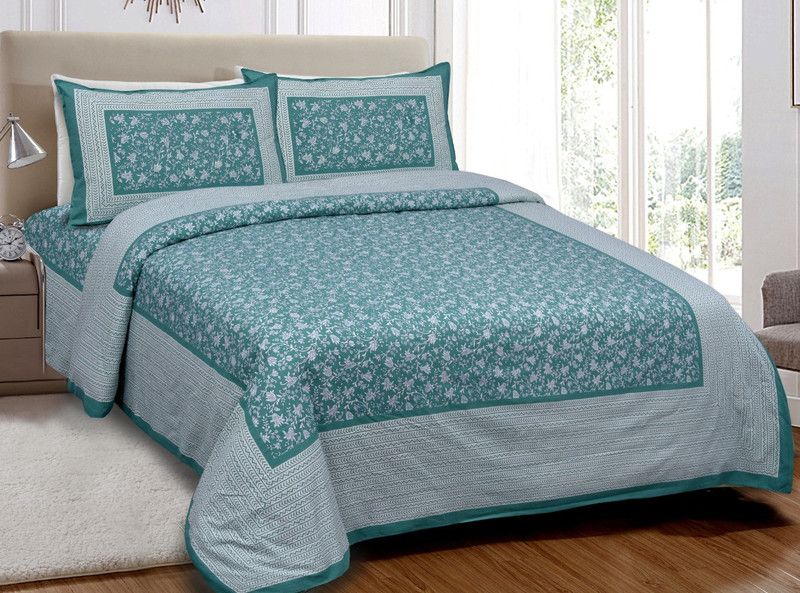 nimbus collections 250 TC Cotton King Printed Flat Bedsheet  (Pack of 1, Green)