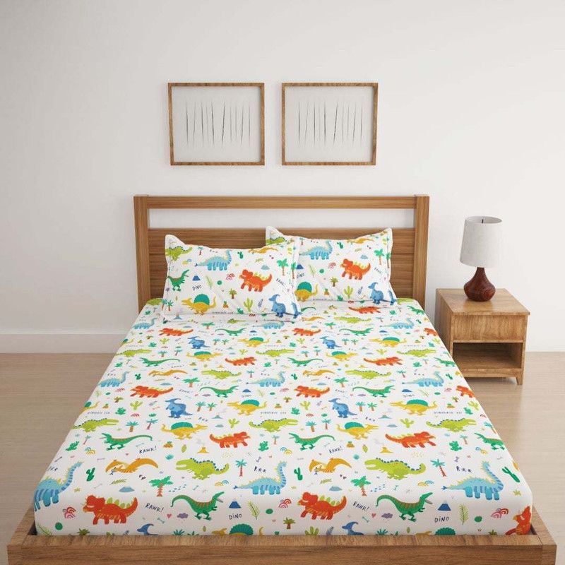 sweet heart creations 300 TC Cotton King Printed Flat Bedsheet  (Pack of 1, Multicolor)