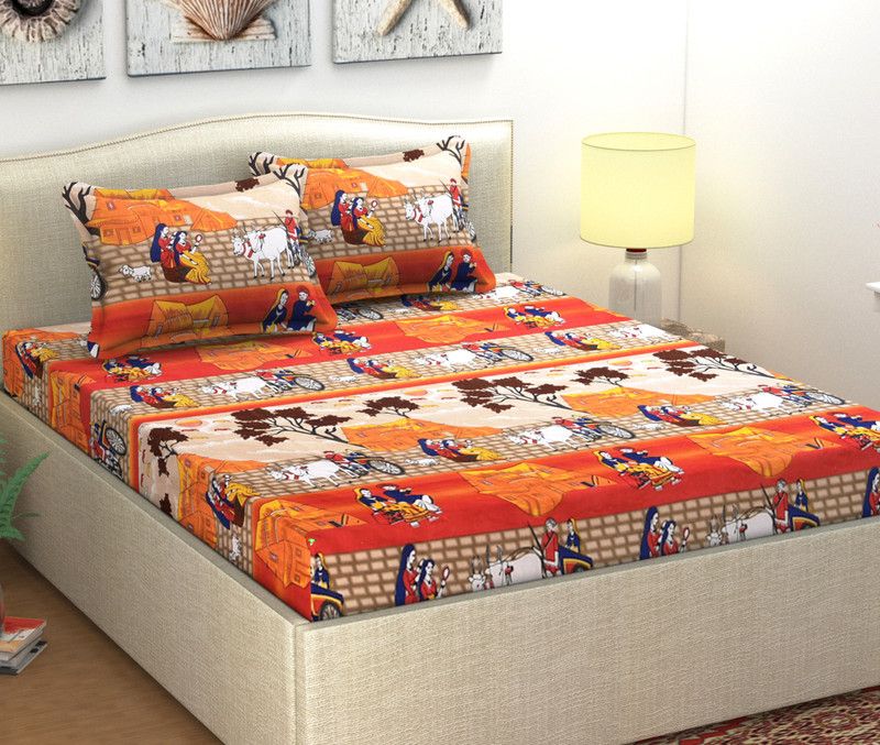 Shubh 104 TC Microfiber Double Animal Flat Bedsheet  (Pack of 1, Brown)