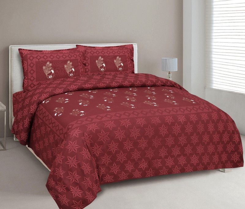 govindcloth 300 TC Cotton King Printed Flat Bedsheet  (Pack of 1, Maroon)
