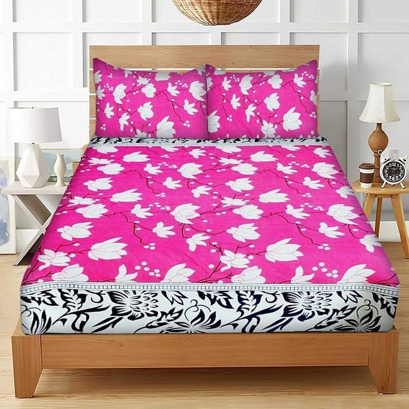Decor Home 160 TC Polycotton Double Floral Flat Bedsheet  (Pack of 1, Pink)
