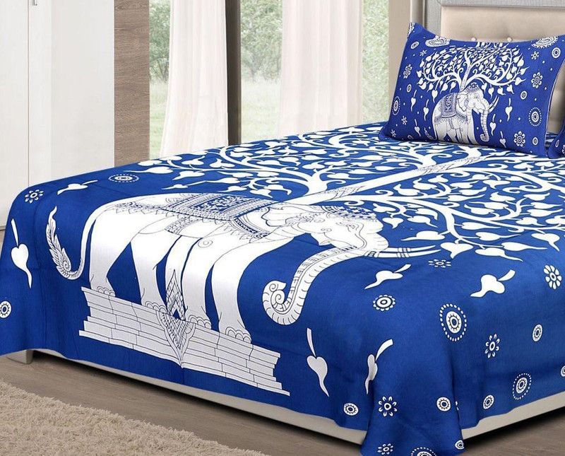 Gokul Handloom 160 TC Cotton Double Printed Flat Bedsheet  (Pack of 1, Blue)