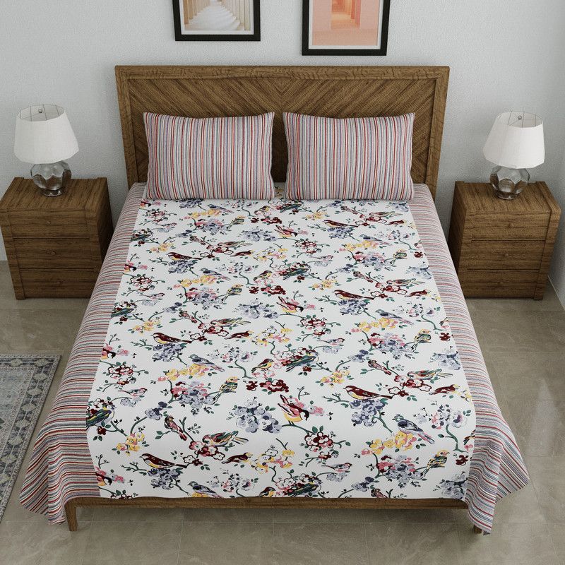 ANYASHA 120 TC Cotton King Floral Flat Bedsheet  (Pack of 1, Pink)