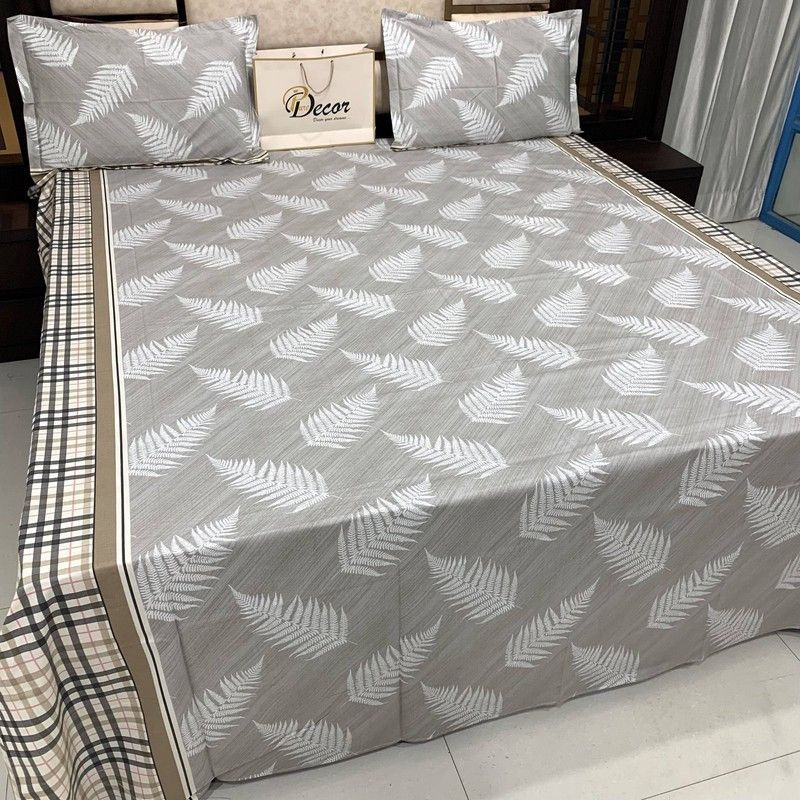 Cotton King Floral Bedsheet  (Pack of 1, Grey)