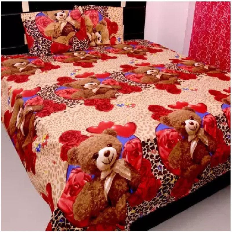 MR Gangoli 160 TC Polycotton Double Cartoon Flat Bedsheet  (Pack of 1, Brown)