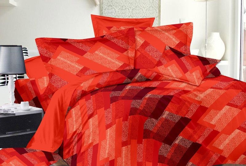 Valtellina Cotton Double Geometric Flat Bedsheet  (Pink)