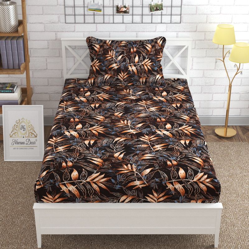 Nirwana Decor 250 TC Microfiber Single Printed Flat Bedsheet  (Pack of 1, Brownleaves-Single)