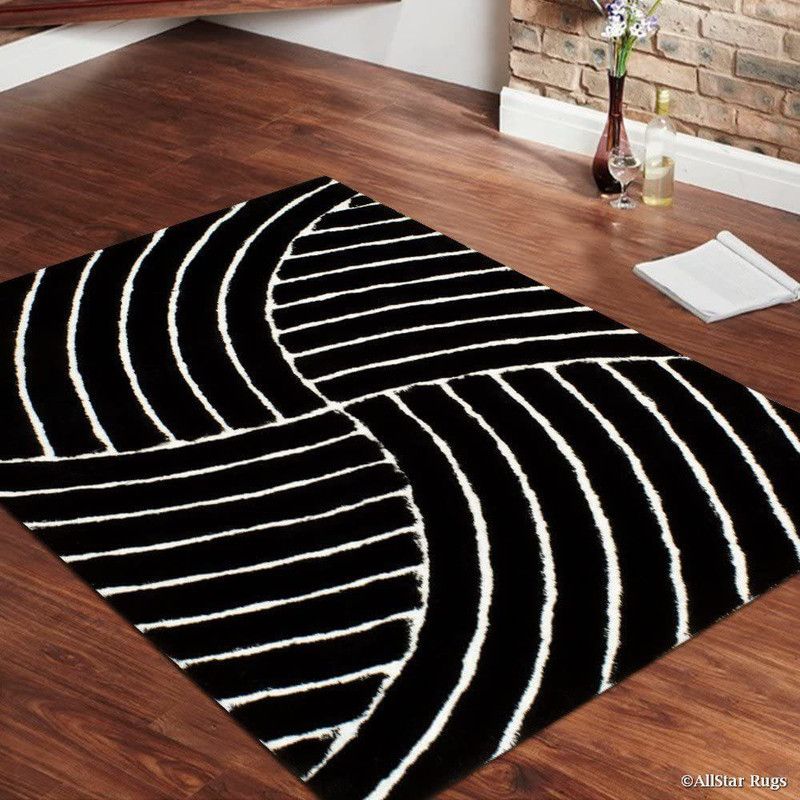 Shag Weaving Black Polyester Carpet  (90 cm, X 180 cm, Rectangle)