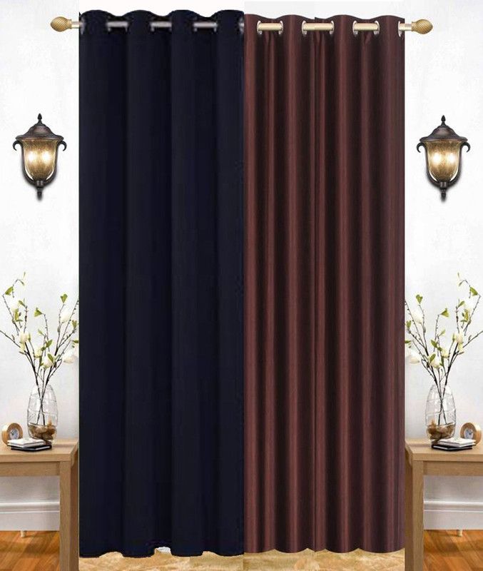 India Furnish 153 cm (5 ft) Polyester Semi Transparent Window Curtain (Pack Of 2)  (Plain, Brown & Black)
