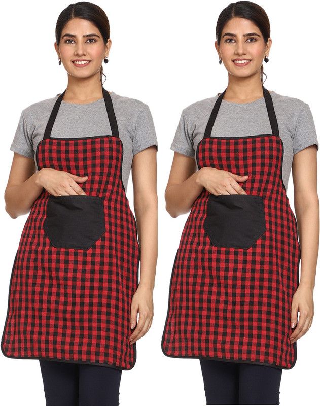 Cotton Chef's Apron - Free Size  (Red, Pack of 2)