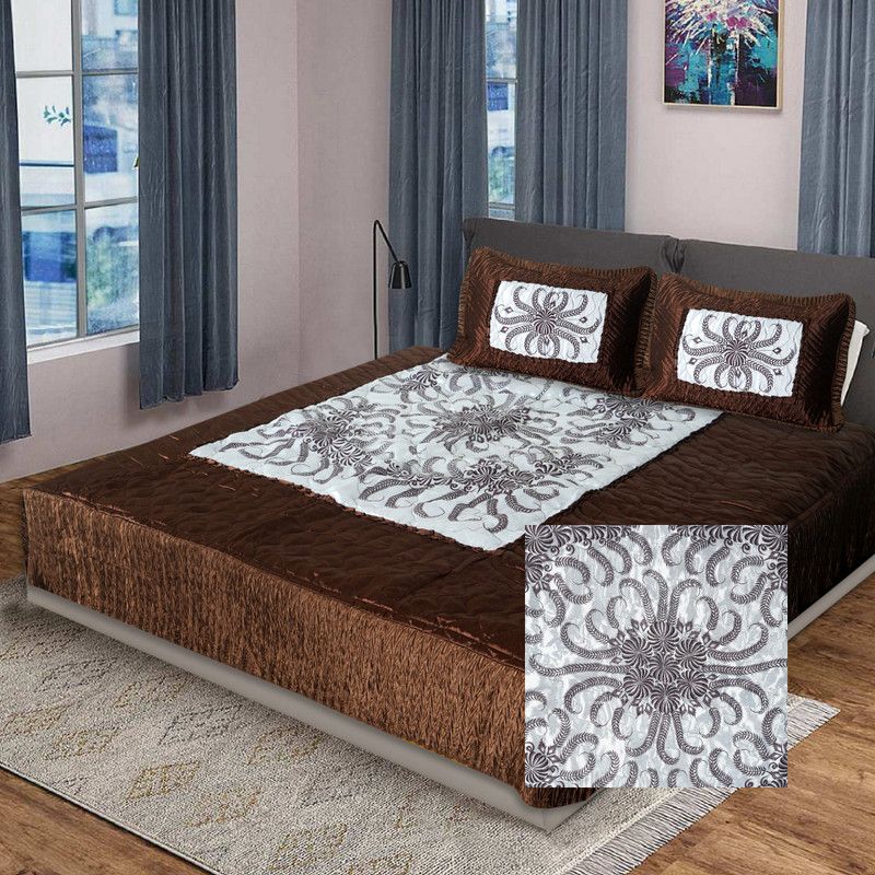 KEERRAZ 210 TC Satin Double Jaipuri Prints Flat Bedsheet  (Pack of 1, Brown)