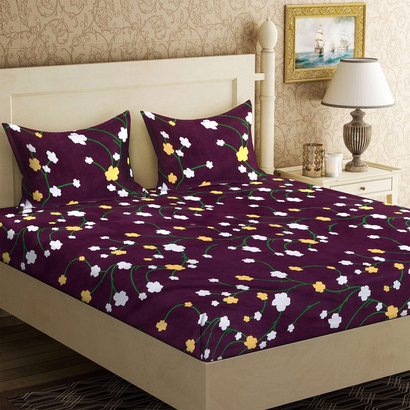 IWS 144 TC Microfiber Double 3D Printed Flat Bedsheet  (Pack of 1, Red)