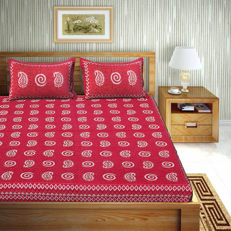 Rangun 120 TC Cotton Double Paisley Flat Bedsheet  (Pack of 1, Pink)