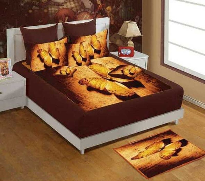 KAPRIDO 260 TC Velvet Double 3D Printed Flat Bedsheet  (Pack of 1, Coffie)