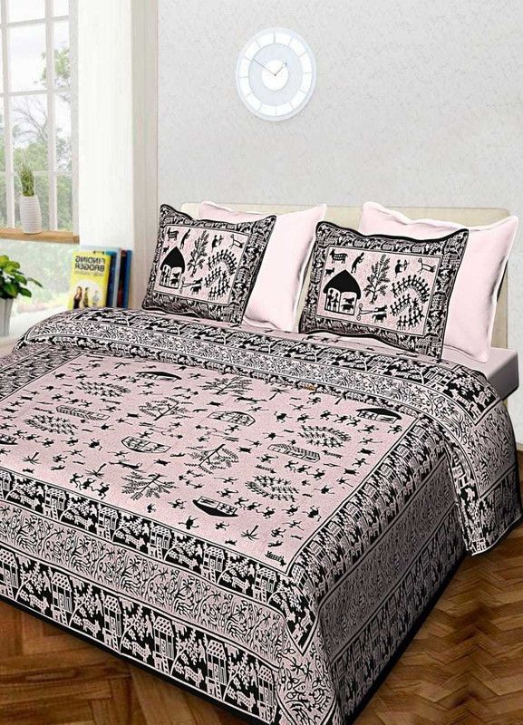 Best Collection 144 TC Cotton King Jaipuri Prints Flat Bedsheet  (Pack of 1, Black)