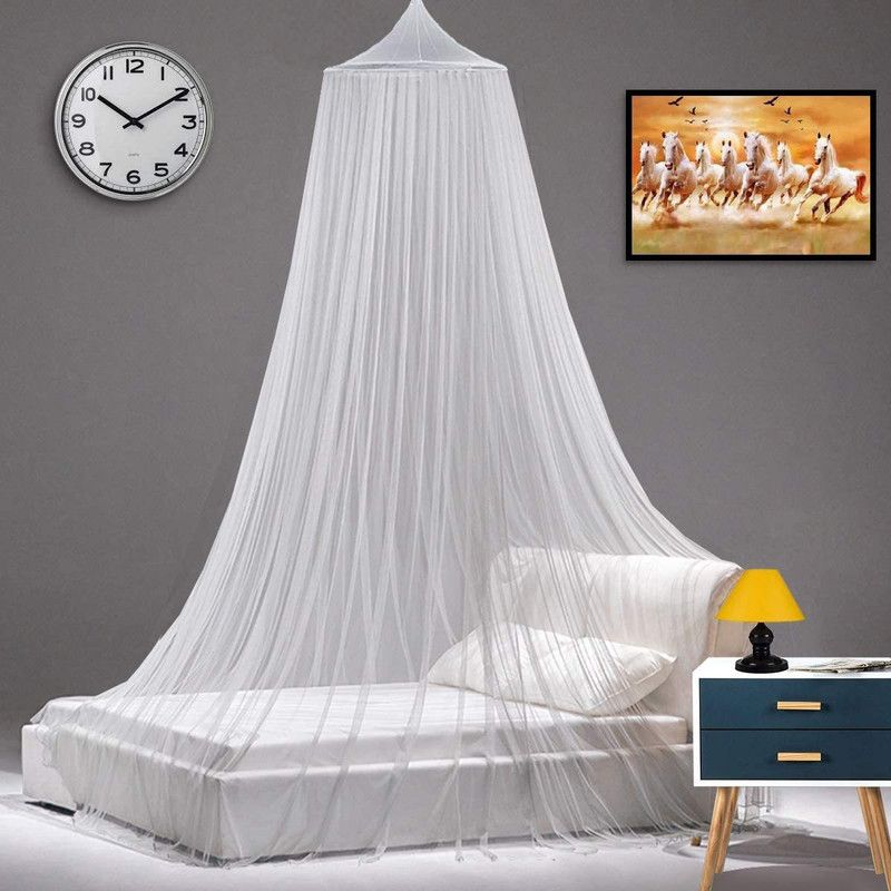 Krishna Fashion Velue Polyester Adults Washable Dubbel Bed Premium Quality Round Mosquito Net For Adult (White) Mosquito Net  (White, Ceiling Hung)