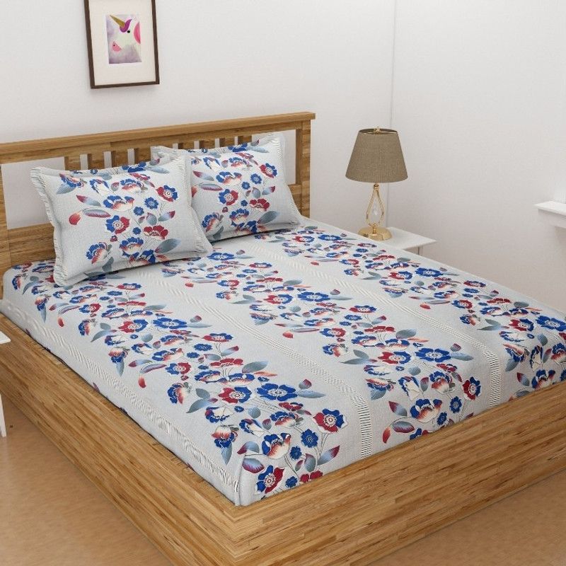 GARGA HANDLOOM 144 TC Polycotton Double Abstract Fitted (Elastic) Bedsheet  (Pack of 1, Style No. 6)