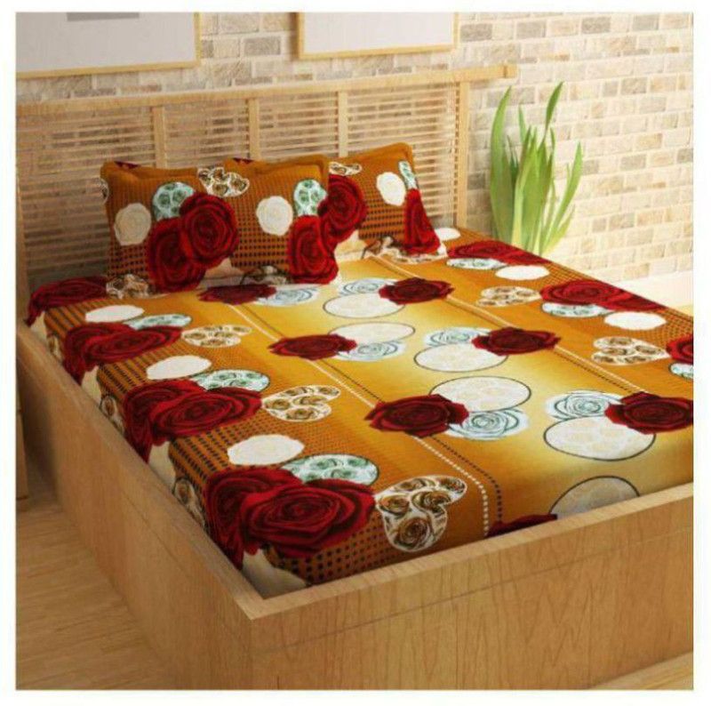 Twinkle Star's 140 TC Microfiber Double Floral Flat Bedsheet  (Pack of 1, Brown)