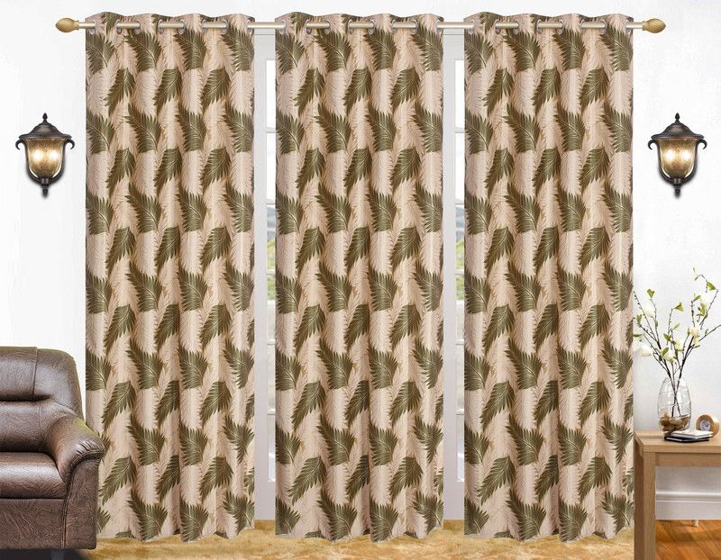 Flossy 212 cm (7 ft) Polyester Semi Transparent Door Curtain (Pack Of 3)  (Abstract, Green)