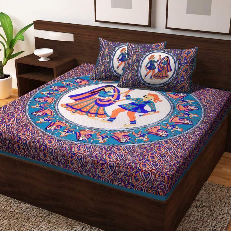 KRISMARTELITE 104 TC Cotton Double Printed Flat Bedsheet  (Pack of 1, Blue)