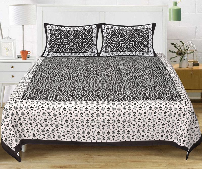 Sadashiva 154 TC Cotton Double Printed Flat Bedsheet  (Pack of 1, Black)