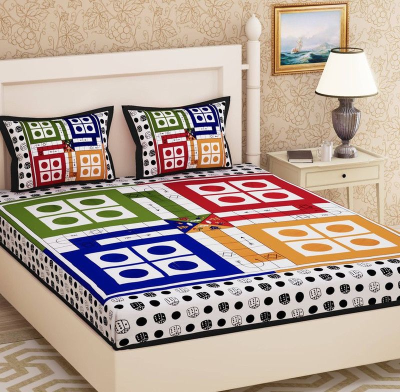 CLOTHOLOGY 144 TC Cotton Double Jaipuri Prints Flat Bedsheet  (Pack of 1, Multicolor)