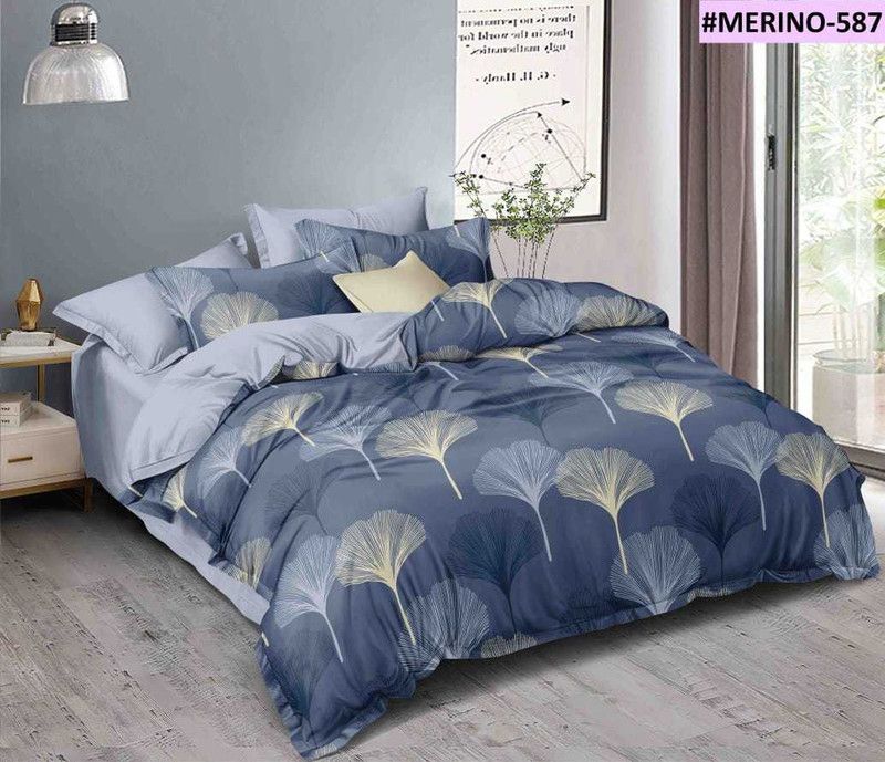 Bajia Creation Polycotton Queen Sized Bedding Set  (Dark Blue)