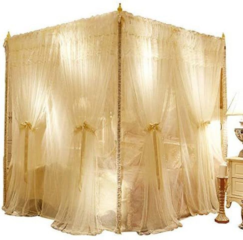M H Collection Nylon Adults Washable Ivory 59"W*78"L*82"*H, 4 Corners Post Canopy Bed Curtain for Girls Boys & Adults, Princess Bedroom Decoration, Royal Luxurious Cozy Drape Netting, Cute Princess Bedroom Decoration Mosquito Net  (Ivory, Frame Hung)