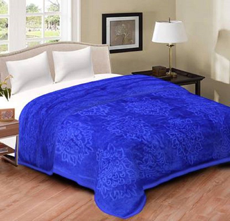 SHOORAAY Damask Double Quilt for Heavy Winter  (Woollen Blend, Blue)