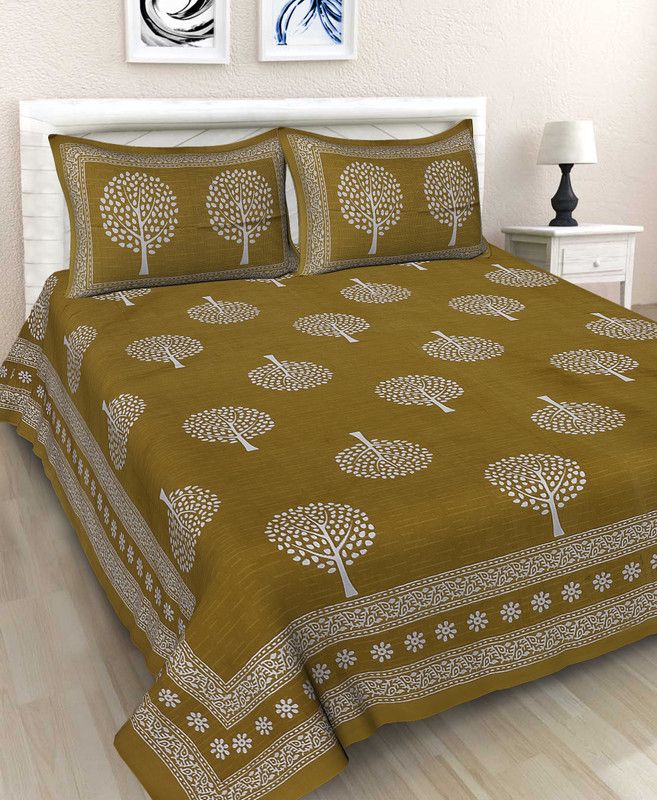 RAJDEVI JAIPUR PRINTS 144 TC Cotton Double Printed Flat Bedsheet  (Pack of 1, Multicolor)