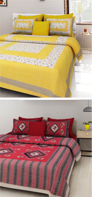 UNIQCHOICE 144 TC Cotton Double Printed Flat Bedsheet  (Pack of 2, Multicolor)