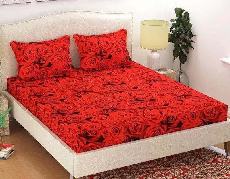 Oscar Hub 180 TC Polycotton Queen 3D Printed Flat Bedsheet  (Pack of 1, Red)