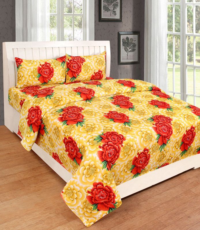 LAMINA 180 TC Polycotton Double 3D Printed Flat Bedsheet  (Pack of 1, Yellow)