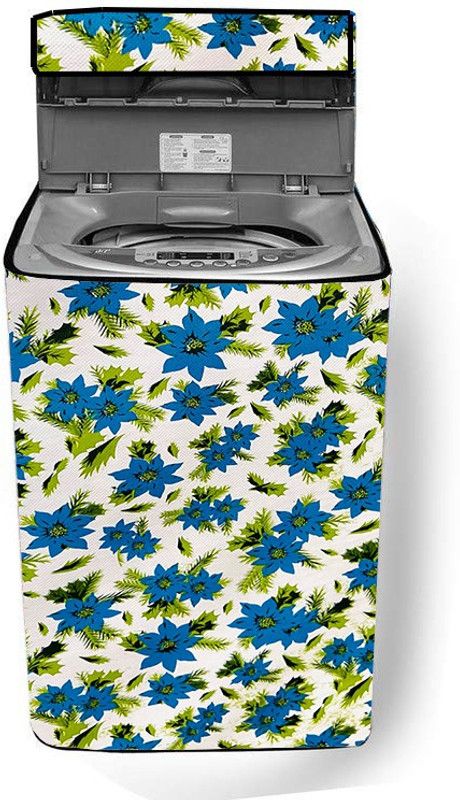 JM Homefurnishings Top Loading Washing Machine Cover  (Width: 58 cm, White, Blue)