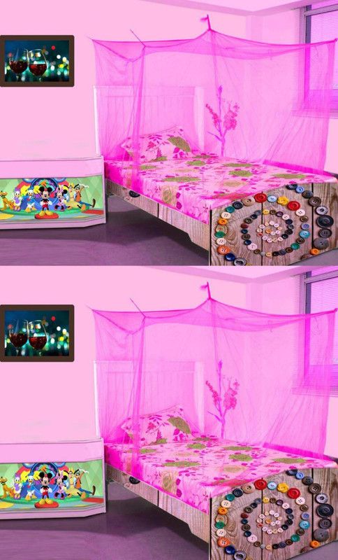 Shreejee Nylon Adults Washable 2 Pcs. Nylon Adults single Bed Pink color Mosquito Net 3x6 feet Mosquito Net  (Pink, Bed Box)