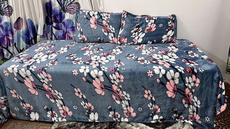 Being Handloom 190 TC Velvet Double Abstract Flat Bedsheet  (Pack of 1, Blue)
