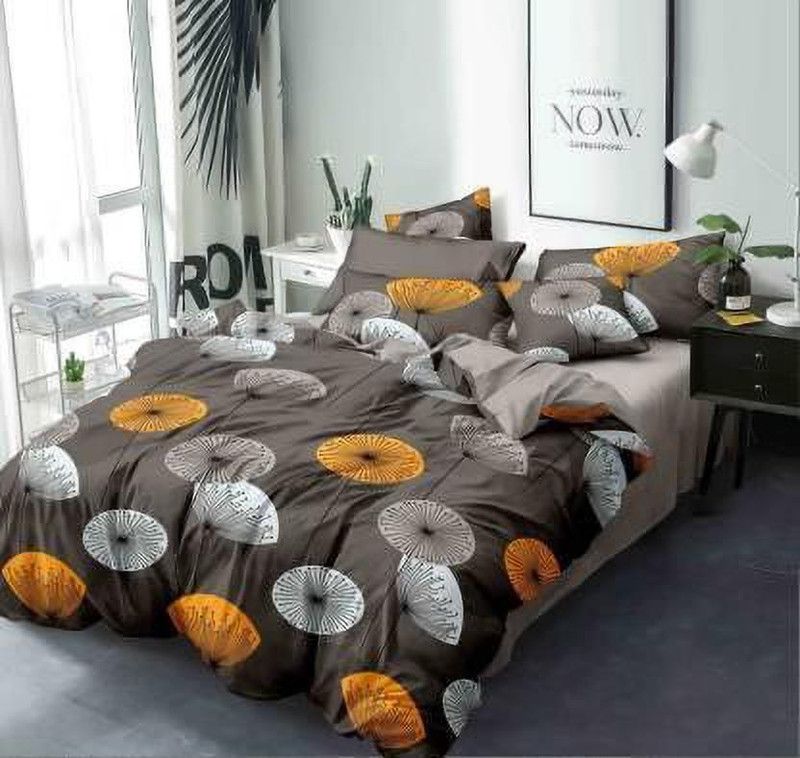 TANISHKA CREATIONS 244 TC Cotton Double Floral Flat Bedsheet  (Pack of 1, Grey)