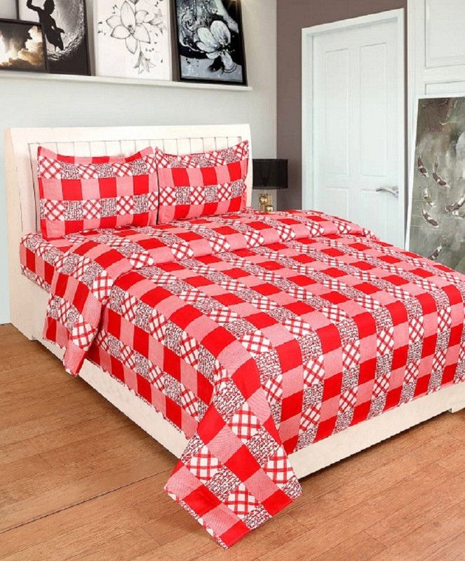 VAS COLLECTIONS 140 TC Polycotton Double Printed Flat Bedsheet  (Pack of 1, Red)