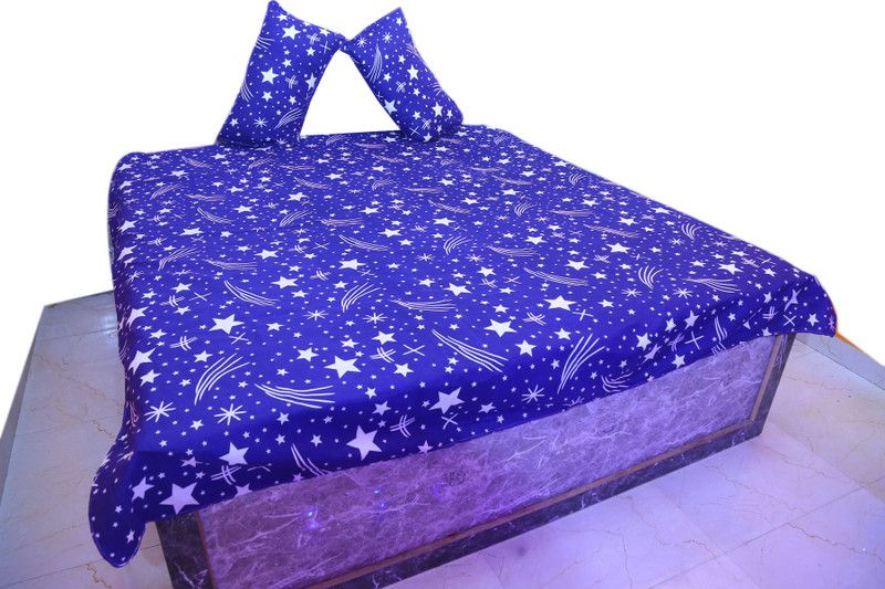 Radhe Vrinda 3 TC Cotton Double Printed Flat Bedsheet  (Pack of 1, Blue)