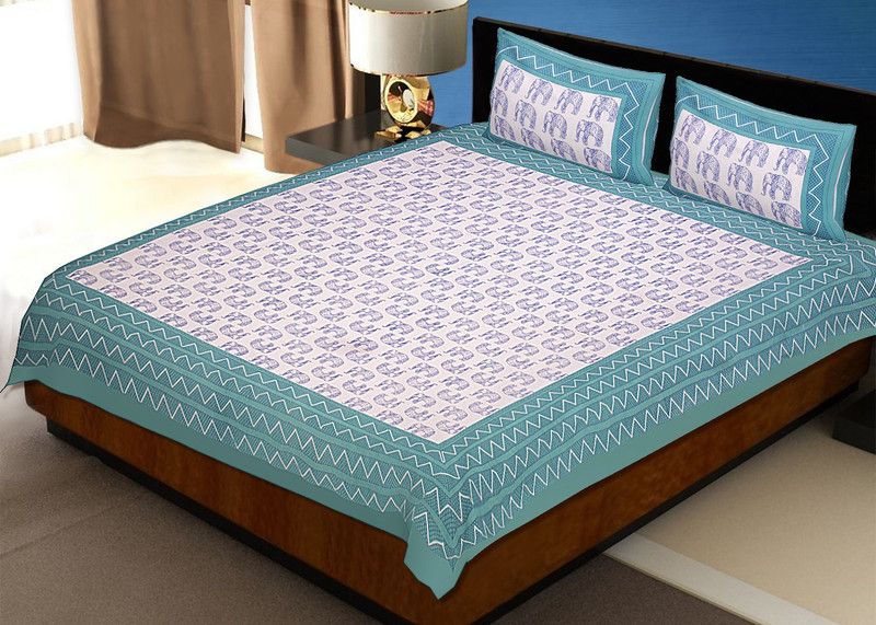 JAIPUR FABRIC 120 TC Cotton Double Printed Flat Bedsheet  (Pack of 1, Sea)