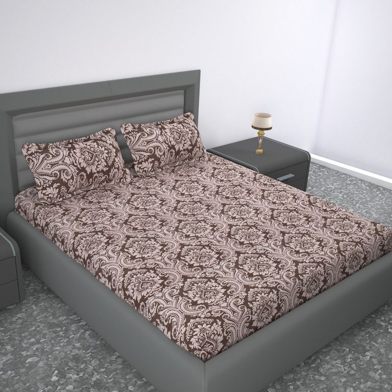 HOME PLUS STUDIO 120 TC Cotton Double Abstract Flat Bedsheet  (Pack of 1, Brown)