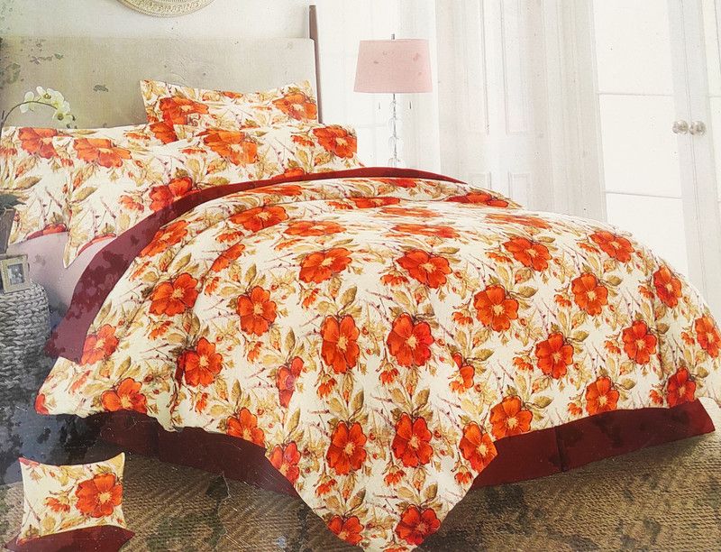 signature CLUB 180 TC Cotton Double Floral Flat Bedsheet  (Pack of 1, WHITE RED)