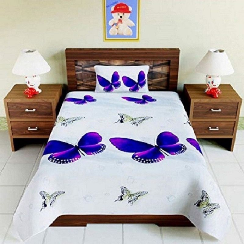 CECARO 150 TC Microfiber Single Printed Flat Bedsheet  (Pack of 1, White)