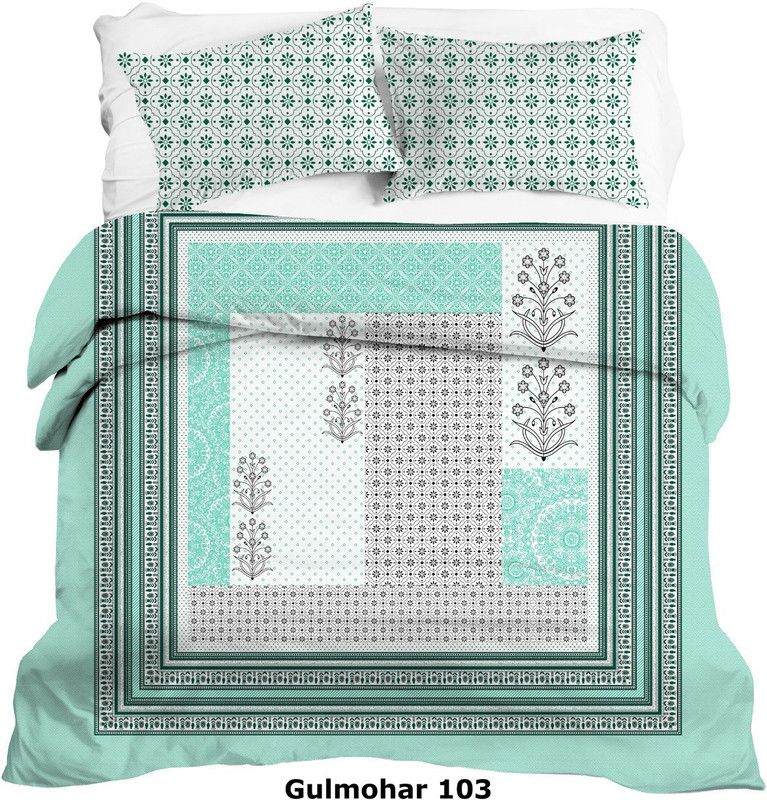 BELLA CASA 300 TC Cotton King Printed Flat Bedsheet  (Pack of 1, Green)