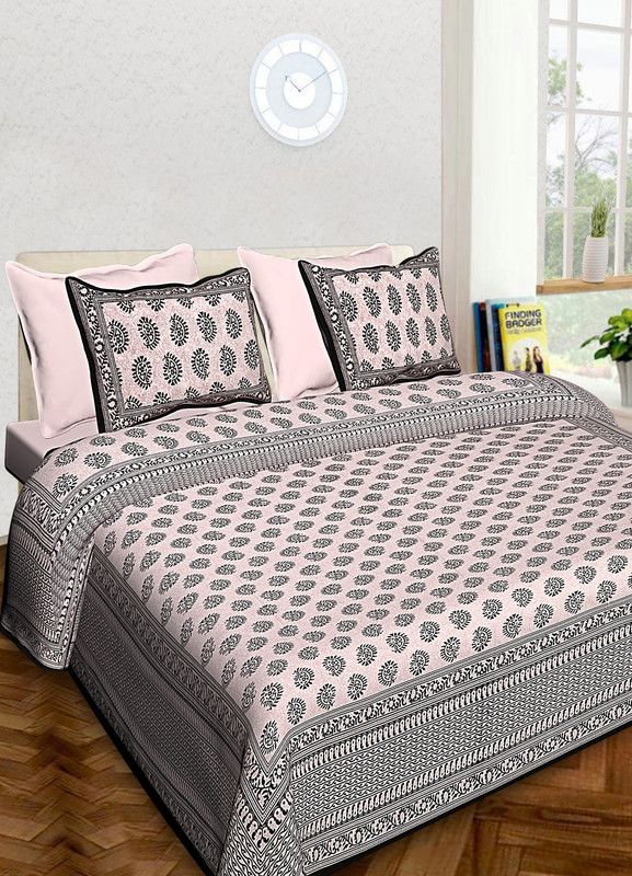 Raj Devi Jaipur 228 TC Cotton King Printed Flat Bedsheet  (Pack of 1, Black)