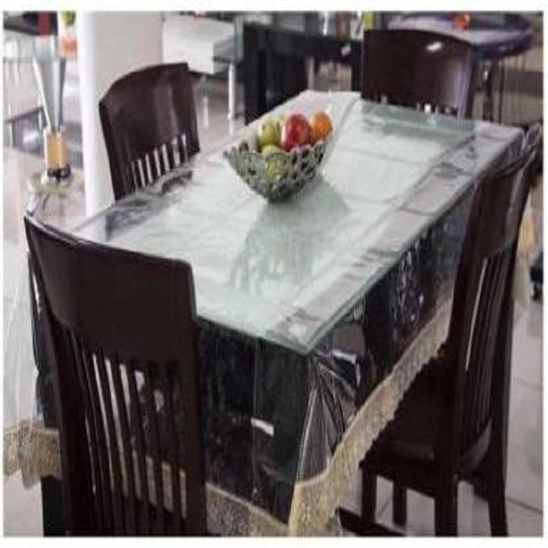Cartharman Solid 4 Seater Table Cover  (White, Gold, Polyester, Plastic, PVC)