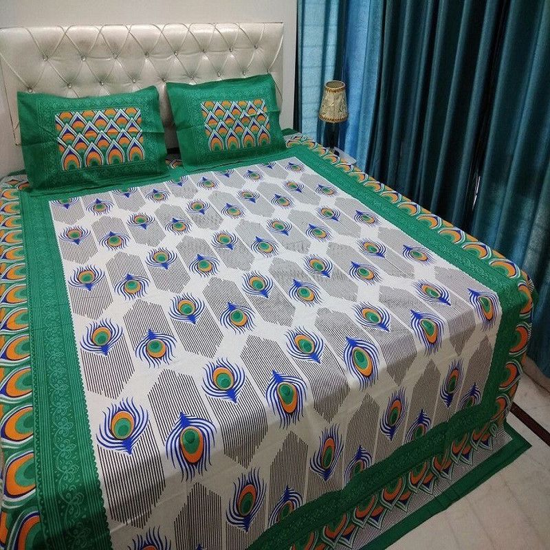 Nanki's Cotton Double Abstract Flat Bedsheet  (Pack of 1, Green)