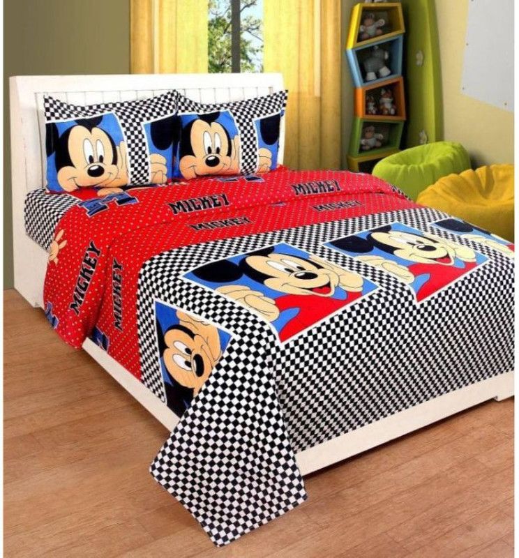 PRODUCTSCK 185 TC Microfiber Double Cartoon Flat Bedsheet  (Pack of 1, Blue,Black,red)