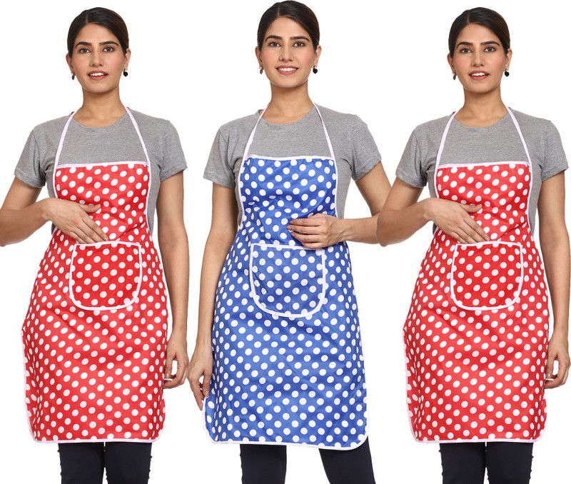 Polyester Chef's Apron - Free Size  (Red, Blue, Pack of 3)