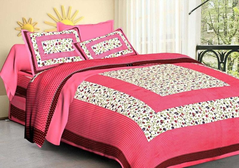 Shopoj 180 TC Cotton King Printed Flat Bedsheet  (Pack of 1, Pink)